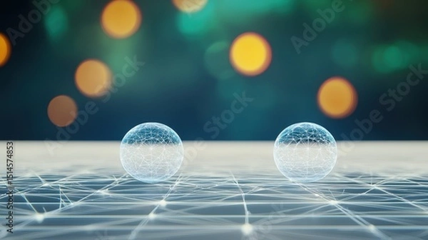 Obraz Futuristic Digital Spheres Connected by Network Lines and Lights