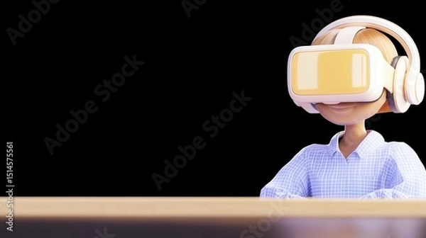 Obraz Cartoon Character Engaged in Virtual Reality Experience at Desk