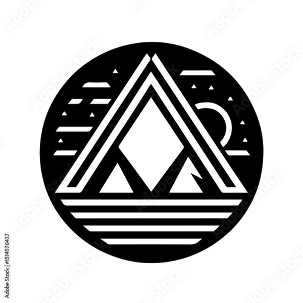 Fototapeta Geometric Triangle Mountain Icon - Abstract Sun & Landscape Vector
