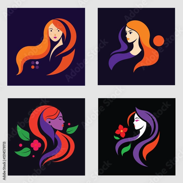 Fototapeta Logo art illustration of a minimalist beautiful girl bundle 