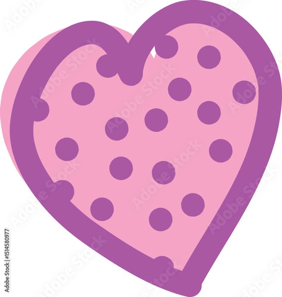 Obraz One pink heart with purple spots and purple outline, curved lines drawn by hand with a brush