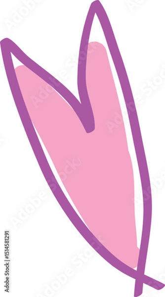 Obraz An elongated, pointed pink heart, loosely drawn and colored, curved lines drawn by hand with a brush