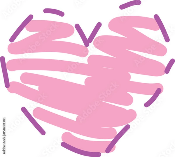 Obraz A dotted line heart, casually painted with a thick pink brush, curved lines drawn by hand with a brush
