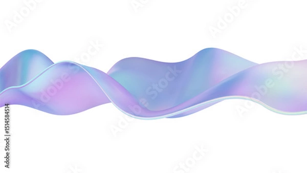 Fototapeta 3D wave abstract liquid background with glass ribbon fluid shapes. Blue gradient holographic elements reflect iridescent chrome and rainbow tones. Dynamic soft wavy dispersion. Vector illustration.