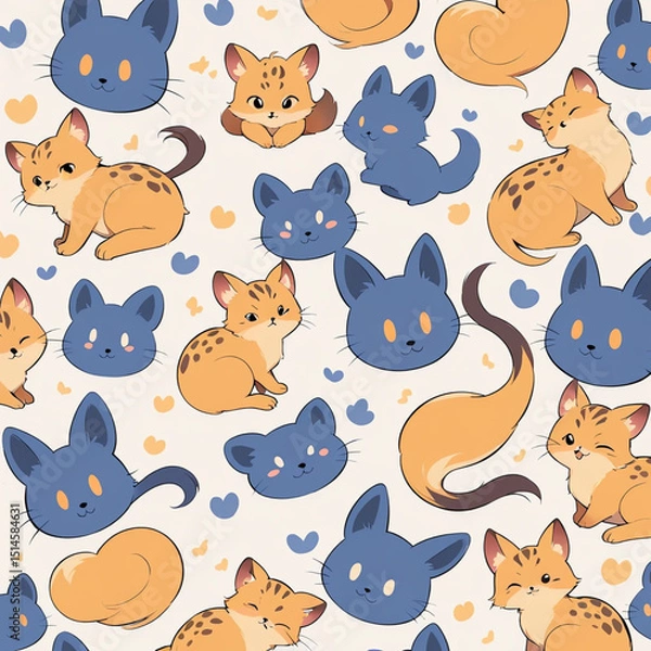 Obraz seamless pattern with cats and birds