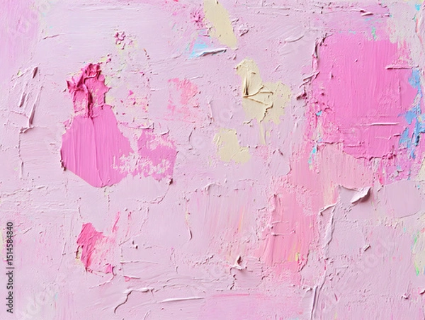 Fototapeta Abstract pink paint texture with rough and thick brush strokes creating warped panel effect, featuring soft pastel colors and tactile, artistic surface