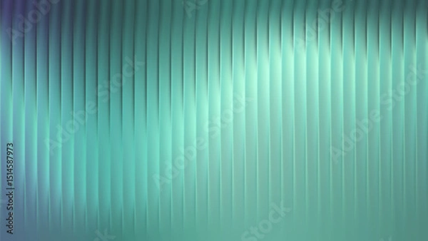 Fototapeta Blue Ribbed glass background with abstract pattern and 3D gradient lines. Blue premium texture with light blur and transparent wave effects. Plastic metal wall with fluted surface and glossy stripes.