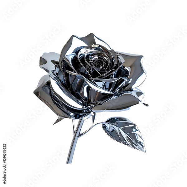 Fototapeta Reflective chrome rose elegant flower design image 3d on transparent background