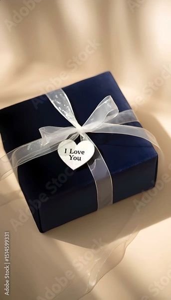 Fototapeta Wrapped present with the tad saying “I Love You” note attached, symbolizing heartfelt emotions