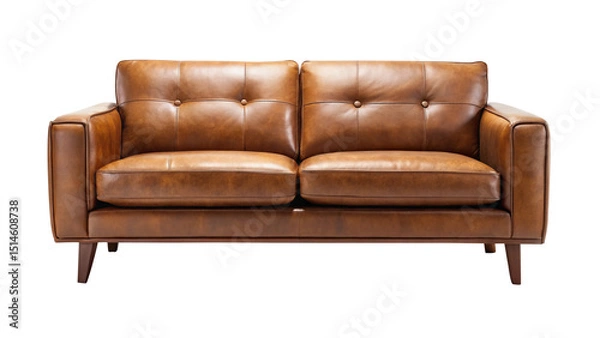 Fototapeta lassic Leather Sofa PNG Elegant Couch with Transparent Background