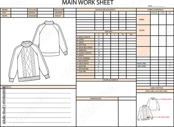 Obraz Main Work Sheet for Sweater Designs