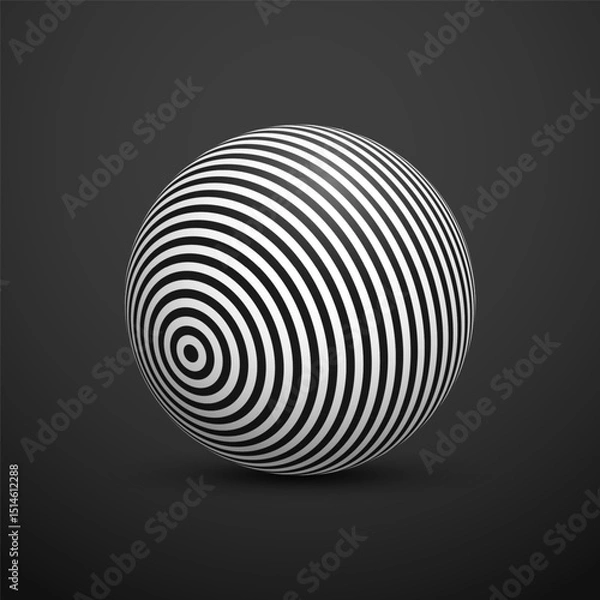 Fototapeta Abstract optical illusion sphere. Hypnotic spiral ball with black and white lines. Vector illustration.