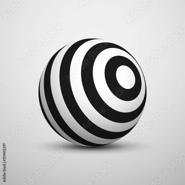 Fototapeta Abstract optical illusion sphere. Hypnotic spiral ball with black and white lines. Vector illustration.