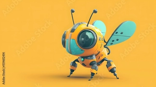 Obraz Cute Robotic Bee on Yellow AI Generative