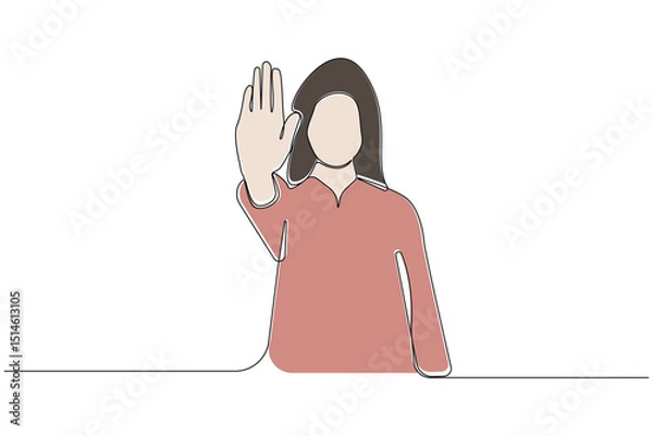 Obraz Woman saying stop one-line art drawing. Woman showing stop hand gesture vector isolated on white background