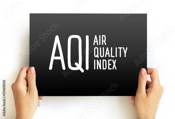Fototapeta AQI - Air Quality Index is used by government agencies to communicate to the public how polluted the air, acronym text concept on card
