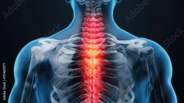 Obraz The thoracic spine is highlighted with a red glow, representing pain and discomfort