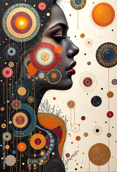 Fototapeta Abstract Expressionist Encaustic Painting of a Woman’s Side Profile - Generative AI