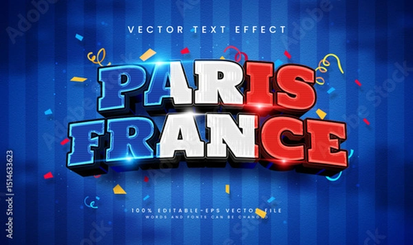 Fototapeta 3d France style, editable vector text effect. France flag concept, suitable for celebrating France event theme.