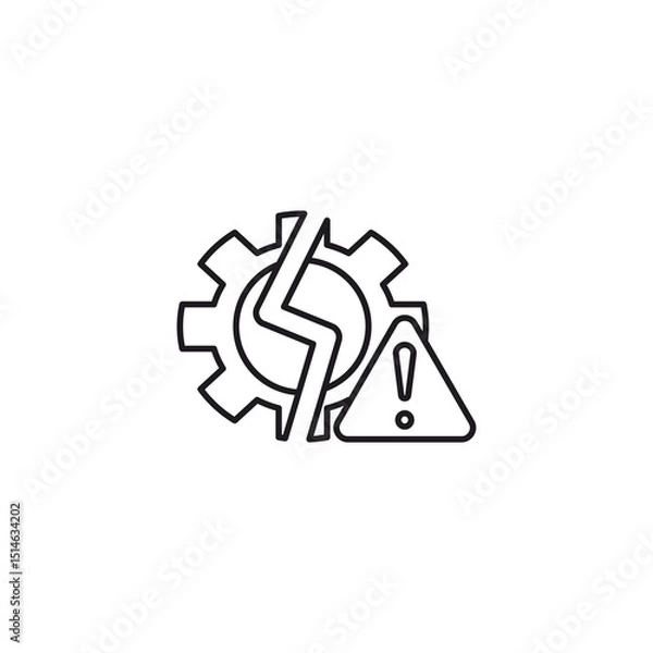 Fototapeta breakdown icon, Mechanical Failure Icon with Gear and Warning Sign