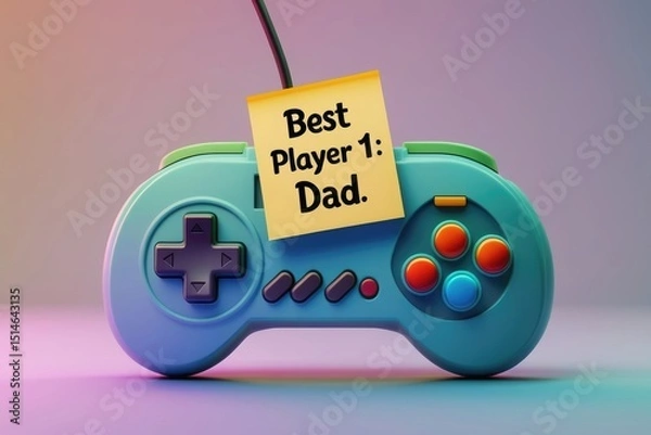 Obraz A game controller with a sticky note reading “Best Player 1: Dad” — a fun and stylish Father’s Day greeting for a gamer dad