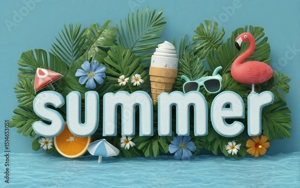 Fototapeta Bright and Playful Summer Theme with Tropical Elements and Colorful Decor