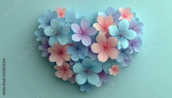 Fototapeta Beautiful Pastel Floral Arrangement in Heart Shape on Solid Background