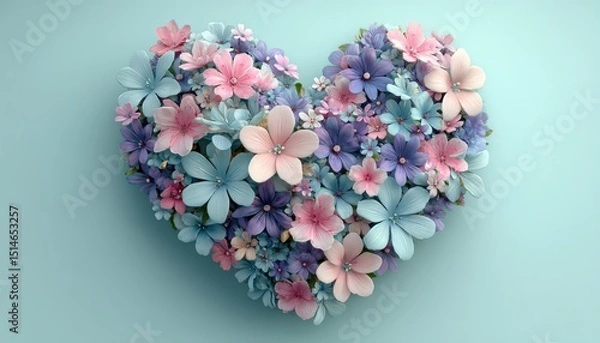 Fototapeta Heart Shape Flower Arrangement with Blooming Petals in Pastel Colors