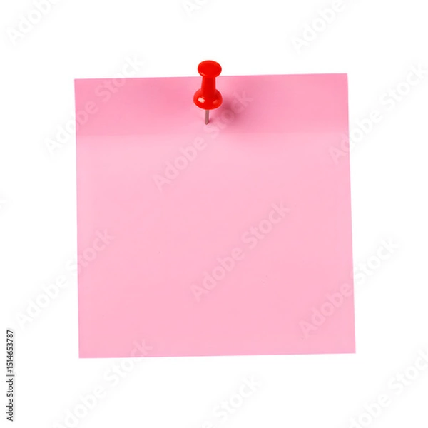 Fototapeta Pink Sticky Note with red Pushpin Isolated on Transparent Background. Pink sticky post it note with red pushpin isolated on white or transparent background. PNG