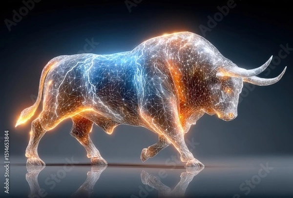 Fototapeta Electric Bull in Abstract Digital Art with Glowing Lines and Futuristic Design Elements