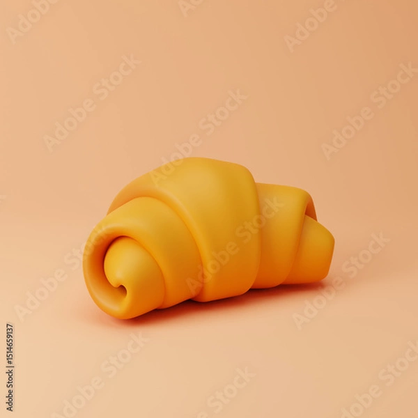 Fototapeta Plain croissant isolated over orange background. 3D rendering.