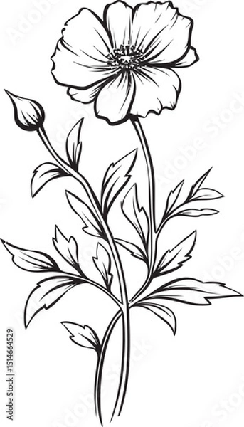 Fototapeta Elegant wildflower tattoo vector icon with simple and clean line art Beautiful black wildflower tattoo design element with refined outlines