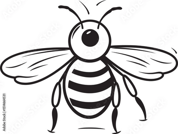Fototapeta Elegant bee vector drawing with detailed wings in black icon design Black bee illustration with intricate linework vector logo icon