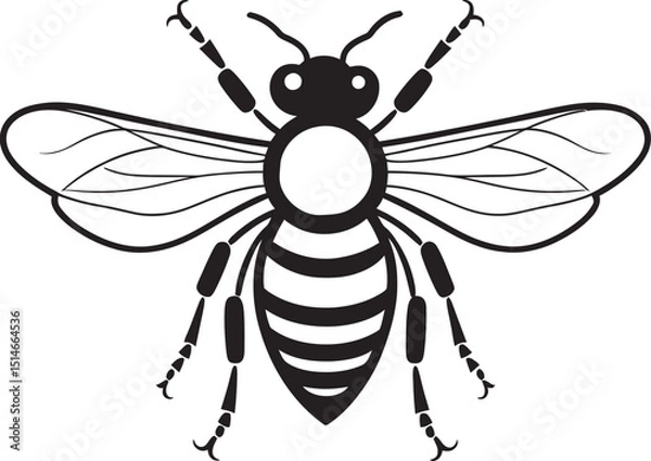 Fototapeta Contemporary bee design icon with flowing black vector lines Artistic bee vector illustration with bold black linework