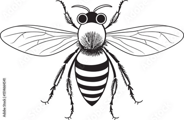 Fototapeta Stylish bee logo design element in minimalist black vector style Elegant bee drawing featuring clean black vector outlines