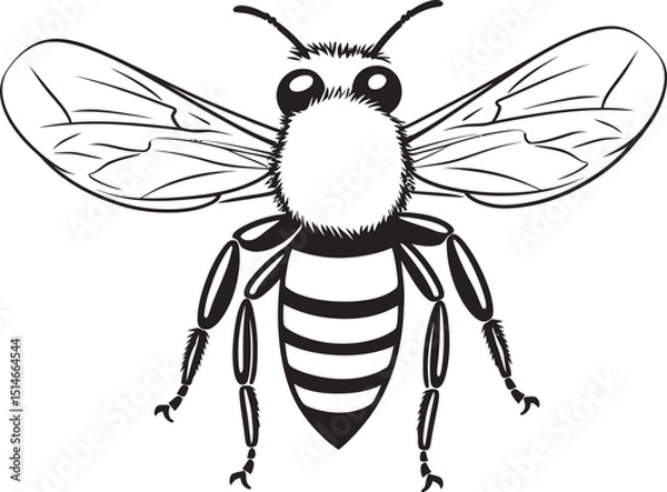 Fototapeta Sophisticated bee illustration with flowing black vector lines Beautiful bee vector design element in minimalist black style