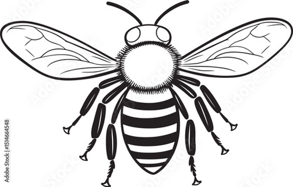 Fototapeta Black bee illustration with intricate linework vector logo icon Stylish bee vector icon with graceful lines and bold black design