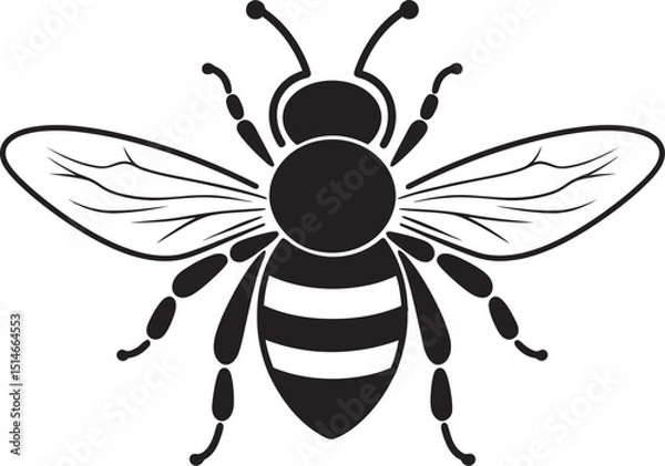 Fototapeta Stylish black bee vector illustration featuring detailed wings Classic bee logo design element in simple black vector lines