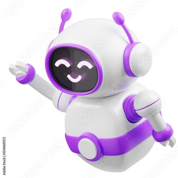 Fototapeta Futuristic Cute White Magenta AI 3D Robot Chatbot Mascot