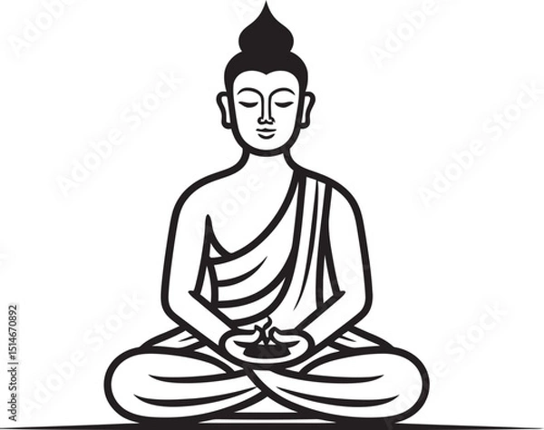 Fototapeta Buddha Vector Black Logo Design with Classic Lotus Sitting Pose Buddha Sitting Calmly in Lotus Pose Vector Black Logo Icon