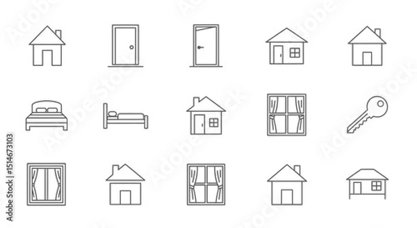 Fototapeta Home and House Icon Set Line Art Illustrations for Design Projects