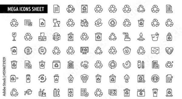 Obraz Mega Recycling Icons Sheet 100+ Line Icons for Sustainability Projects