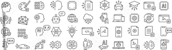 Fototapeta ベクターでモノクロのAIに関する線画アイコンセット
