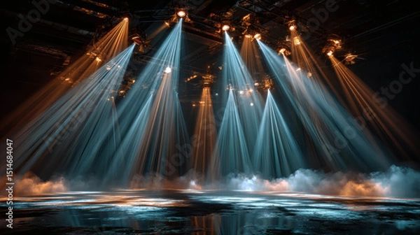 Fototapeta Dynamic stage lighting event theater studio photography dramatic atmosphere low angle visual art concept