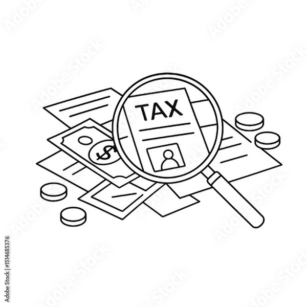 Obraz Tax document under a magnifying glass with money
