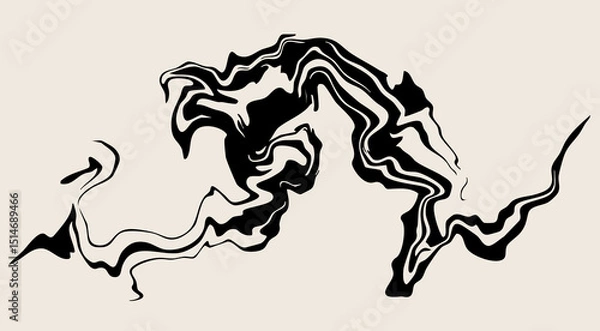 Fototapeta Marble, liquid, petrol stain. Swirled ink, abstract fluid. Hand drawn modern Vector illustration. Isolated design element. Print, poster, flyer, tattoo flash, logo, icon template
