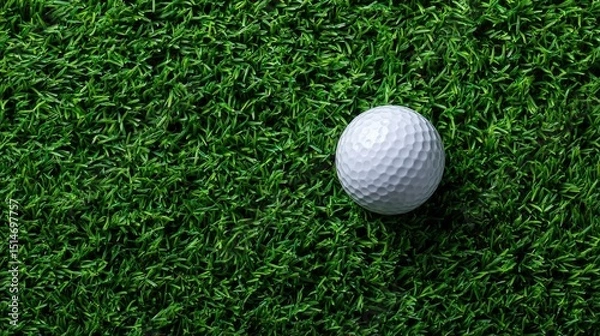 Obraz A white golf ball resting on lush, green grass, viewed from above.