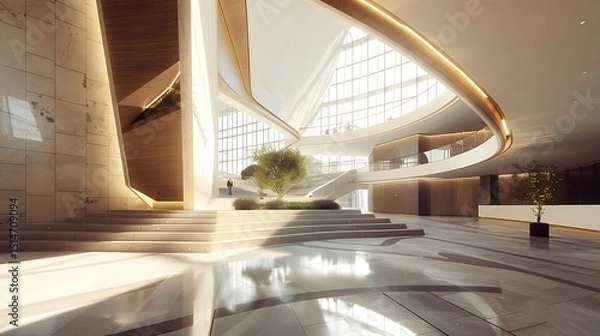 Fototapeta  A modern performing arts center with a dramatic, asymmetrical design and a spacious lobby