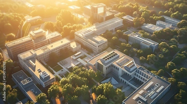 Fototapeta  A modern university campus with a network of interconnected buildings