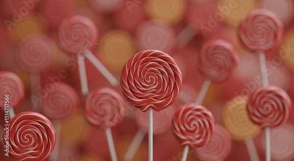 Fototapeta Red and white lollipops with spiral design